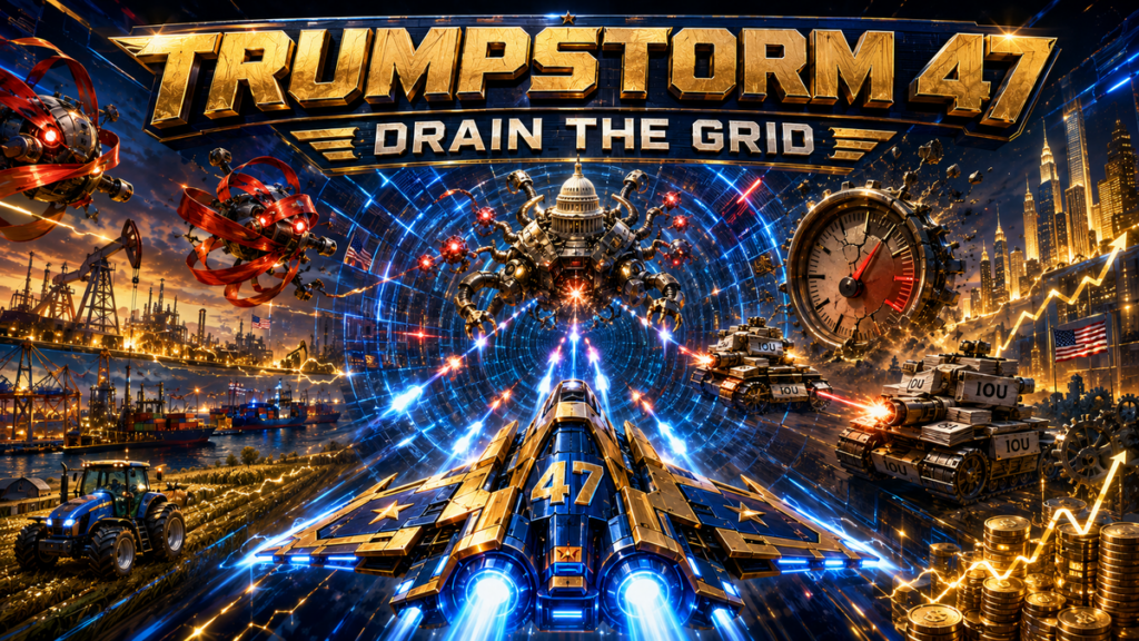 TRUMPSTORM 47: Drain the Grid economic arcade game cover